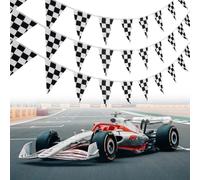 Racing Flags, 10 Meters Checkered Pennant, 38 Pieces Reusable Black Pennant, Racing Car Party Triangle Flags for Race Theme Birthday Party Decoration
