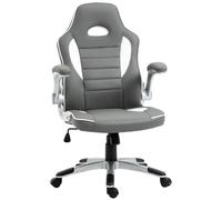 Vinsetto Home Office Chair, PU Leather Racing Chair with 90° Flip-up Armrest, Adjustable Height and Rolling Wheels, Grey Aosom UK