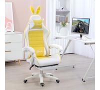 Vinsetto Faux Leather Reclining Gaming Chair with Lumbar Support and Rabbit Ears - Yellow, Yellow