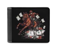 Racing Horse Poker Dollar Leather Bifold Wallet for Men Slim Card Cases with 6 Slot Minimalist Purse Coin Clip
