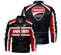 Racing Jacket DU.CA.Ti, Waterproof Windproof Motorcycle Jacket, Autumn Winter Stand Collar Overcoat with Pockets-Red||3XL