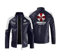 Racing Jacket Resid.ent Evil, Retro Windproof Faux Leather Cargo Jacket, Autumn Winter Fleece Lined Stand Collar Outdoor Coat Top-Blue||M
