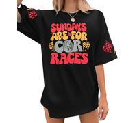 Racing Shirt Women Checkered Flag Graphic Car Shirts Formula Raceday Outfit Casual Short Sleeve Tee Tops, Black, S