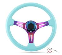 Racing Steering Wheel 350mm Deep Dish Light Blue Universal 6 Bolt Replacement for Most Vehicles and Racing Cars ABS Steel Durable Upgrade