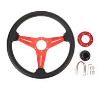 Racing Style Car Steering Wheel, 14 Inch Universal Fit PU Leather Steering Wheel with Horn Button for 6 Bolt Hole Hub Adapter, Aluminum Frame for Sporty Interior Upgrade (Red)