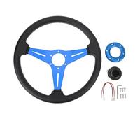Racing Style Car Steering Wheel, 14 Inch Universal Fit PU Leather Steering Wheel with Horn Button for 6 Bolt Hole Hub Adapter, Aluminum Frame for Sporty Interior Upgrade (Blue)