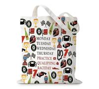 Racing Theme Tote Bag, Durable Canvas Tote Bag with Dual-Sided Print & Checkered Flag Design, Foldable Canvas Bags for F1 Fans Racing Enthusiasts Grocery Shopping Travel Sports Events Fan Gift