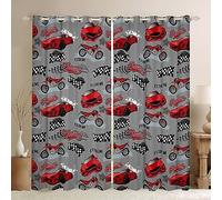 Racing Window Curtains Red Sports Cars Motorbikes Window Drapes for Kids Boys Room Decor, Extreme Sports Theme Window Treatments Grommet Top 2 Panel Set Bedroom Curtains, 66Wx90L inch