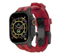 RACINGPREMIUM]For AppleWatch Ultra1/2/S10/S9/S8/S7,Belgian Original Design,Luxury Fluoroelastomer AppleWatch Band,Stainless/Titanium(For AppleWatch44/45/46/49mm,Dark·Victory Red)