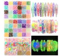 RACIOCK 1890Pcs Glow in the Dark Beads for Jewelry Making, 3 Box Neon Beads | 32 Colors Glow Crystal Beads with Letter Number Bead & Glow Pony Beads for Friendship Bracelets Jewelry DIY Craft Party Decor