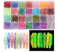 RACIOCK Glow in The Dark Glass Beads for Bracelet Making, 850pcs 6mm 26 Color Crystal Gem Beads Round with Luminous Numbers&Letters Craft Beads for Bracelets Necklaces Earring Making Kit Party Decor