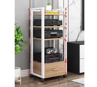 Rack AV Shelf with Wheels - Adjustable Height Media Storage Cabinet for Audio/Video Components Multi-functional Media Rack for Home and Office (White & Walnut 60.1x40x120cm)