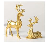 rackbone 2 Pieces Christmas Reindeer Figurines Decor Nordic European Style Deer Statue Fireplace Window Desk Bedroom Shelf Ornament for Home Living Room Office Decoration (Gold)