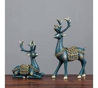rackbone 2 Pieces Christmas Reindeer Figurines Decor Nordic European Style Deer Statue Fireplace Window Desk Bedroom Shelf Ornament for Home Living Room Office Decoration (Dark Green)