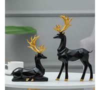 rackbone 2 Pieces Christmas Reindeer Figurines Decor Nordic European Style Deer Statue Fireplace Window Desk Bedroom Shelf Ornament for Home Living Room Office Decoration (Black,Medium)