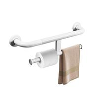 Rackickyer Handicap Grab Bar with Toilet Paper Roll Holder, 2-in-1 Safety Assist Bar Support Handle 16 Inch, White Stainless Steel Wall Mounted Bathroom Toilet Grab Bar for Senior Elderly