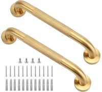 Rackickyer Shower Grab Bar, 2 Pack 12 Inch Gold Bathroom Grab Bar, 1.25" Diameter 304 Stainless Steel Anti-Slip Grab Bars for Bathtubs and Showers, Handicap Shower Grab Bar for Seniors Elderly