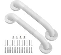 Rackickyer Shower Grab Bar, 2 Pack 12 Inch White Bathroom Grab Bar, 1.25" Diameter 304 Stainless Steel Anti-Slip Grab Bars for Bathtubs and Showers, Handicap Shower Grab Bar for Seniors Elderly