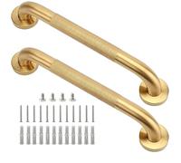 Rackickyer Shower Grab Bar, 2 Pack 16 Inch Gold Bathroom Grab Bar, 1.25" Diameter 304 Stainless Steel Anti-Slip Grab Bars for Bathtubs and Showers, Handicap Shower Grab Bar for Seniors Elderly