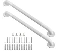 Rackickyer Shower Grab Bar, 2 Pack 32 Inch White Bathroom Grab Bar, 1.25" Diameter 304 Stainless Steel Anti-Slip Grab Bars for Bathtubs and Showers, Handicap Shower Grab Bar for Seniors Elderly