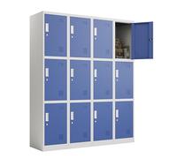 Racking Solutions 4 x 3 Door Metal Storage Lockers, Blue & Grey Steel Lockable Unit, Staff Gym School Changing 1850mm H x 380mm W x 450mm D
