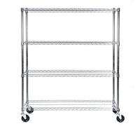 Racking Solutions Heavy Duty - Chrome Mobile 4 Tier Shelving unit - Commercial Quality - 1838mm H x 1822mm W x 609mm D