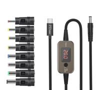 Rackumic 100W USB C to DC PD Adapter Cable with LED Display and 10 Tips for Laptop Router Speaker Camera Dr Powering Up to 20V 5A Fast Charging(8 straight)