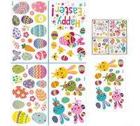 Rackumic 4 Sheets Easter Window Clings Reusable PVC Static Stickers Featuring Eggs Flowers Rabbits fo Spring Holiday Glass Decorations(A)