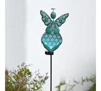 Rackumic Angel Solar Lights Decorative Metal Glass Hydrangea Garden Stake with 30 Warm White LED for Yard Patio Driveway Waterproof Brown Blue 35.4 Inch(Blue Angel Landing)