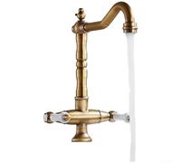 Rackumic Antique Brass Double Hand Wheel Basin Mixer Tap Retro European Style Solid Copper Body 360 Degree Swivel Soft Aerated Water Flow for Classic Bathroom Decor 24x16.5x27cm(Antique-style)