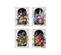 Rackumic Arch Window Floral Wall Art Set, 4-Pack Canvas Prints with Arched, HD Textured Home Decor for Living Room Bedroom Dining, Modern Farmhouse Boho Style, Unframed Posters 30x40cm(30 * 21 * 4)