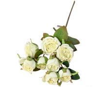 Rackumic Artificial Flowers 8 Head Rose Branches Silk Fabric Realistic Decor for Wedding Party Home Office Smoky Pink 40x18x5cm(Golden)