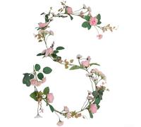 Rackumic Artificial Silk Flower Vine with Tea Rose Lavender Daisy for Wedding Home Office Restaurant Decoration Realistic Floral Garland 186cm White Blue Pink Light Purple Dark Purple(Pink)