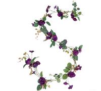 Rackumic Artificial Silk Flower Vine with Tea Rose Lavender Daisy for Wedding Home Office Restaurant Decoration Realistic Floral Garland 186cm White Blue Pink Light Purple Dark Purple(Deep Purple)