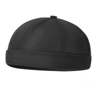 Rackumic Breathable Mesh Summer Landlord Hat for Women and Men Adjustable Unisex Dome Cap with Quick-Dry Sweatband Lightweight Cotton Skull No Brim Sun Hat for Daily Wear(Black)