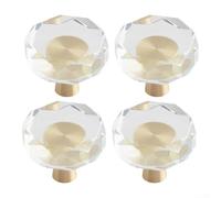 Rackumic Cabinet Drawer Knobs Set of 4 Brushed Gold for CRYSTAL and Solid Brass Octagon Design for Kitchen Wardrobe Furniture Renovation Home Décor Single Hole Installation Including 22mm Screws