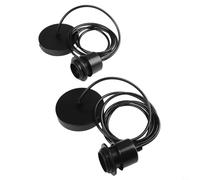 Rackumic E27 Lamp Holders 2pcs Pendant Light Suspension Kit for Standard Bulbs with Mounting Ring Adjustable Cable 100cm 150cm 200cm Metal and Plastic for DIY Home Lighting Black(1m Black)