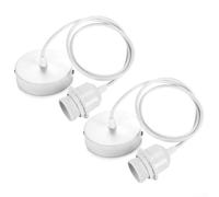 Rackumic E27 Lamp Holders 2pcs Pendant Light Suspension Kit for Standard Bulbs with Mounting Ring Adjustable Cable 100cm 150cm 200cm Metal and Plastic for DIY Home Lighting Black(1.5m White)