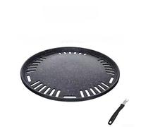 Rackumic Korean BBQ Grill Pan Round Nonstick Plate Smokeless Charcoal Iron Cookware for Home Meat Seafood Preparation 29.5x29.5cm Black(B)
