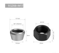 Rackumic M17 Collet Chuck Adapter Nut Set Carbon Steel Split Bushing Converter for Engraving and Trimming Machine Router Conversion 6mm 635mm 8mm(Nut 9.5mm Collet)