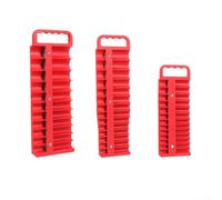 Rackumic Socket Organizer Tray for 1/4 3/8 1/2 Inch Duty Holder Featuring Magnetic Rear Panel and Ergonomic Grip to Hold 76 SAE Metric Shallow Deep Sockets for Mechanic Tool Storage 3 Pack(red)