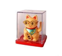 Rackumic Solar Powered Automatic Waving Lucky Cat Figurine 2 Inch Plastic Desktop and Car Decoration Black White Yellow Pink Symbolizing Luck for Home Office Travel Display(Yellow)