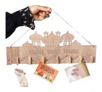 Rackumic Wooden Pendant Featuring Intricate Middle Eastern Castle Moon and Star Patterns for Wedding Birthday Holiday and Festive Decoration Beige 30x24x0.7cm(JM01327)