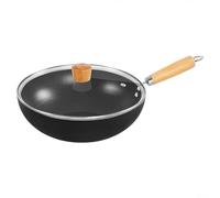 RackumicFrying Pan Iron Flat Bottom Wok Kitchen Cookware for Induction Gas Electric Stoves Glass Cover Even Heat Distribution Versatile Cooking for Stir Fry Deep Fry Braise Steam Family Use(28CM)