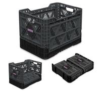 RackZone.ie Heavy Duty Foldable & Stackable Plastic Crate - 400D x 300W x 260H, 25L, Snap Lock, Industrial Garage Storage Box, Durable & Space-Saving, Easy to Clean - Charcoal Grey