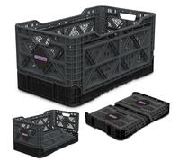 RackZone.ie Heavy Duty Foldable & Stackable Plastic Crate - 600D x 400W x 300H, 59L, Snap Lock, Industrial Garage Storage Box, Durable & Space-Saving, Easy to Clean - Charcoal Grey