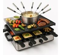Raclette Fondue Set for 8x People - Non-Stick Coating - With Pot and Table Grill Including Pan & Scraper (Fondue Set)