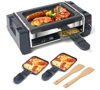 Raclette Grill, Electric Griddle with 2 Cheese Pans & 2 Spatulas, 500W Nonstick Temperature Control Indoor BBQ Grill for Family and Party