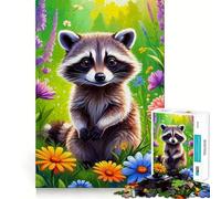 Racoon And Many Flowers 1000 Piece Jigsaws for Adults Puzzle Mind Exercise Toy Family Bond Precision Cut Creative Gift (38x52cm)