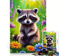 Racoon And Many Flowers 1000 Piece Jigsaws for Adults Puzzle Mind Exercise Toy Family Bond Precision Cut Creative Gift (38x52cm)